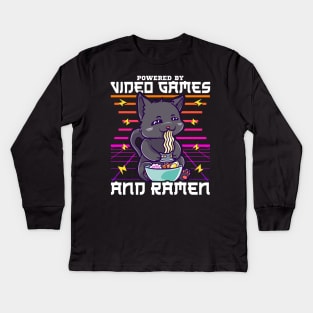 Powered By Video Games & Ramen Anime Cat Kids Long Sleeve T-Shirt